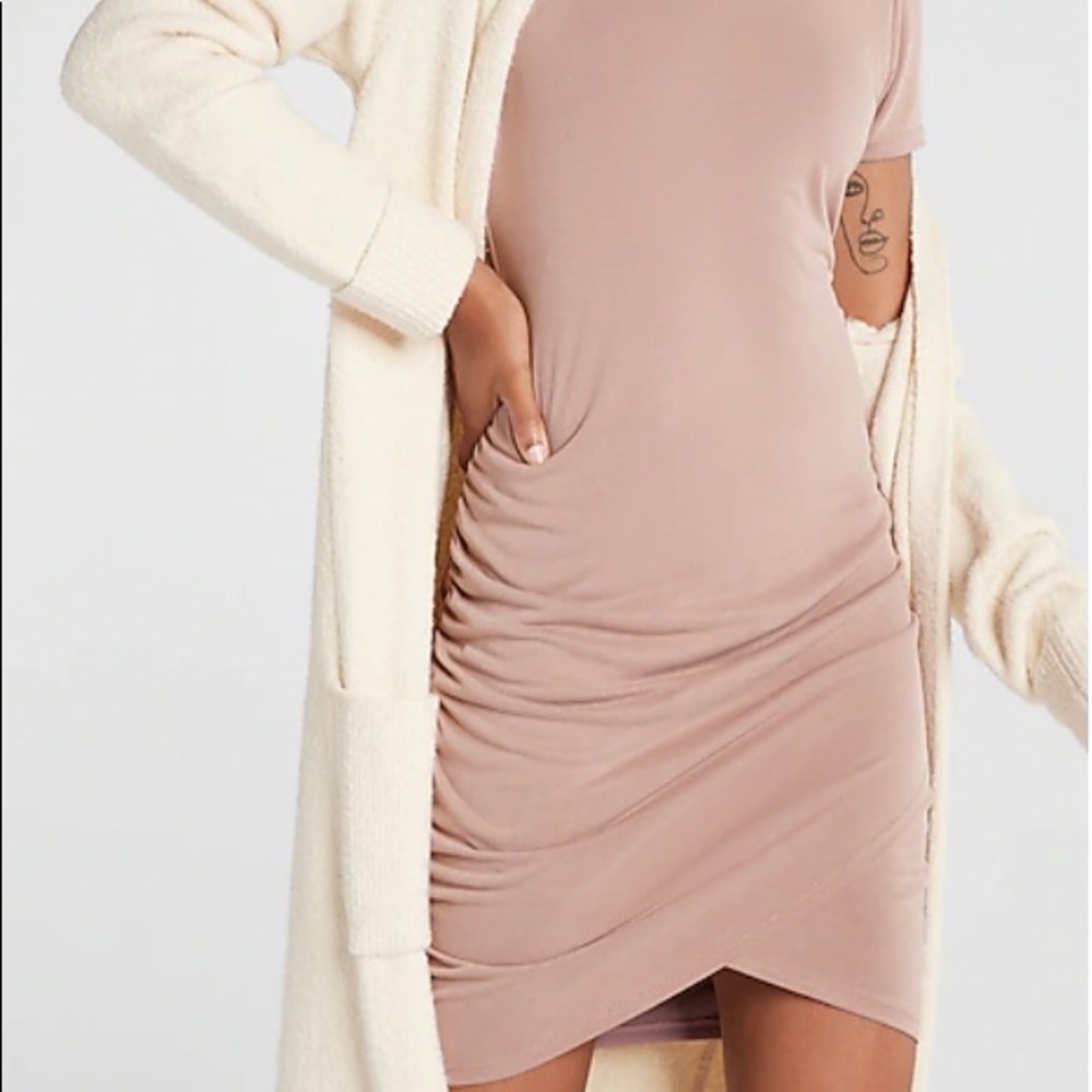 Express silky jersey ruched T-shirt dress